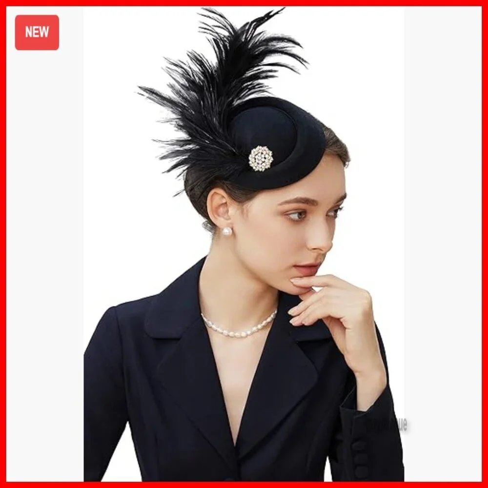 Fascinator Hat with Feathers and Rhinestones for Derby Tea Party Events